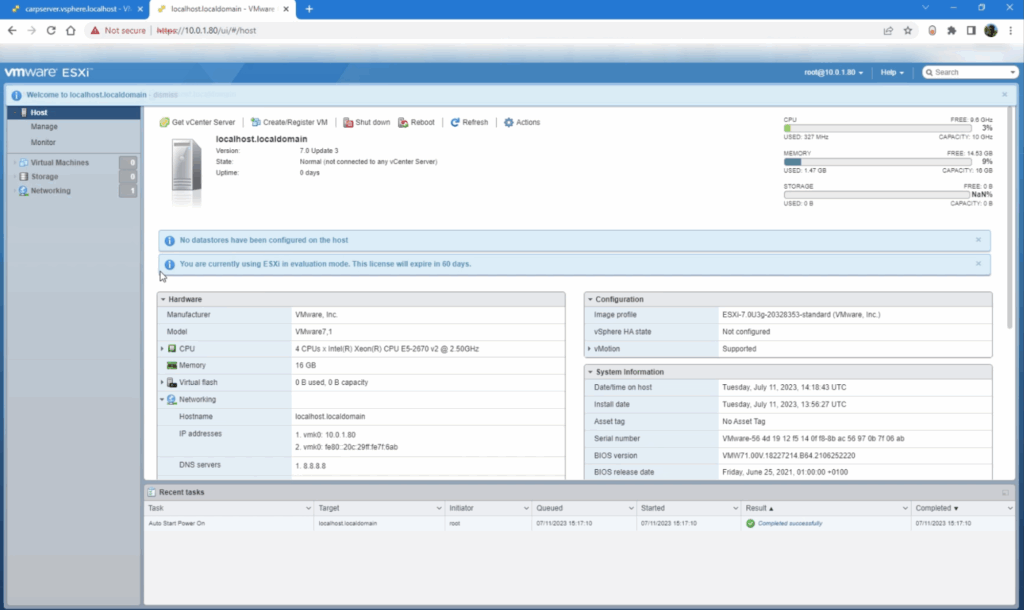 ESXi7 VMWare Dashboard