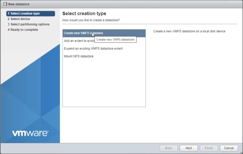ESXi7 VMWare Datastore Type