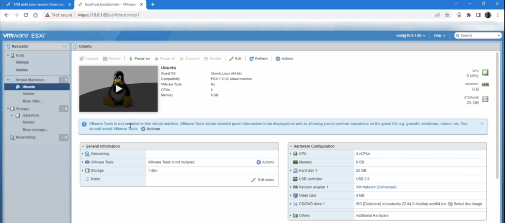 ESXi7 VMWare Virtual Machine Power On