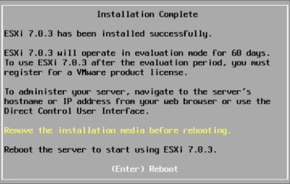ESXi7 Install Complete