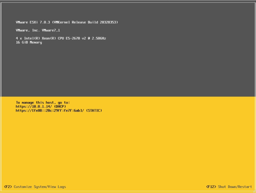 ESXi7 Home Screen